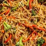 Delicious homemade Vegetable Lo Mein with fresh vegetables and noodles