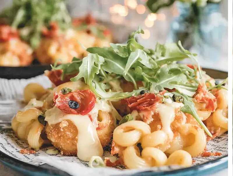 Close-up showing texture, garnish, and plating details