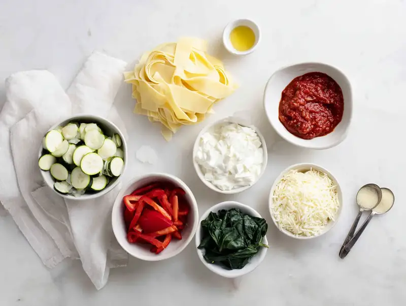 All ingredients measured and laid out on a cutting board