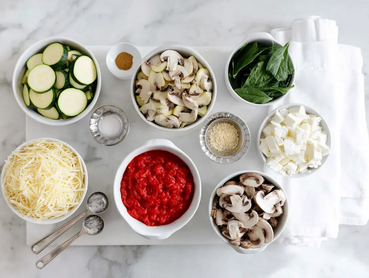 All ingredients measured and laid out on a cutting board