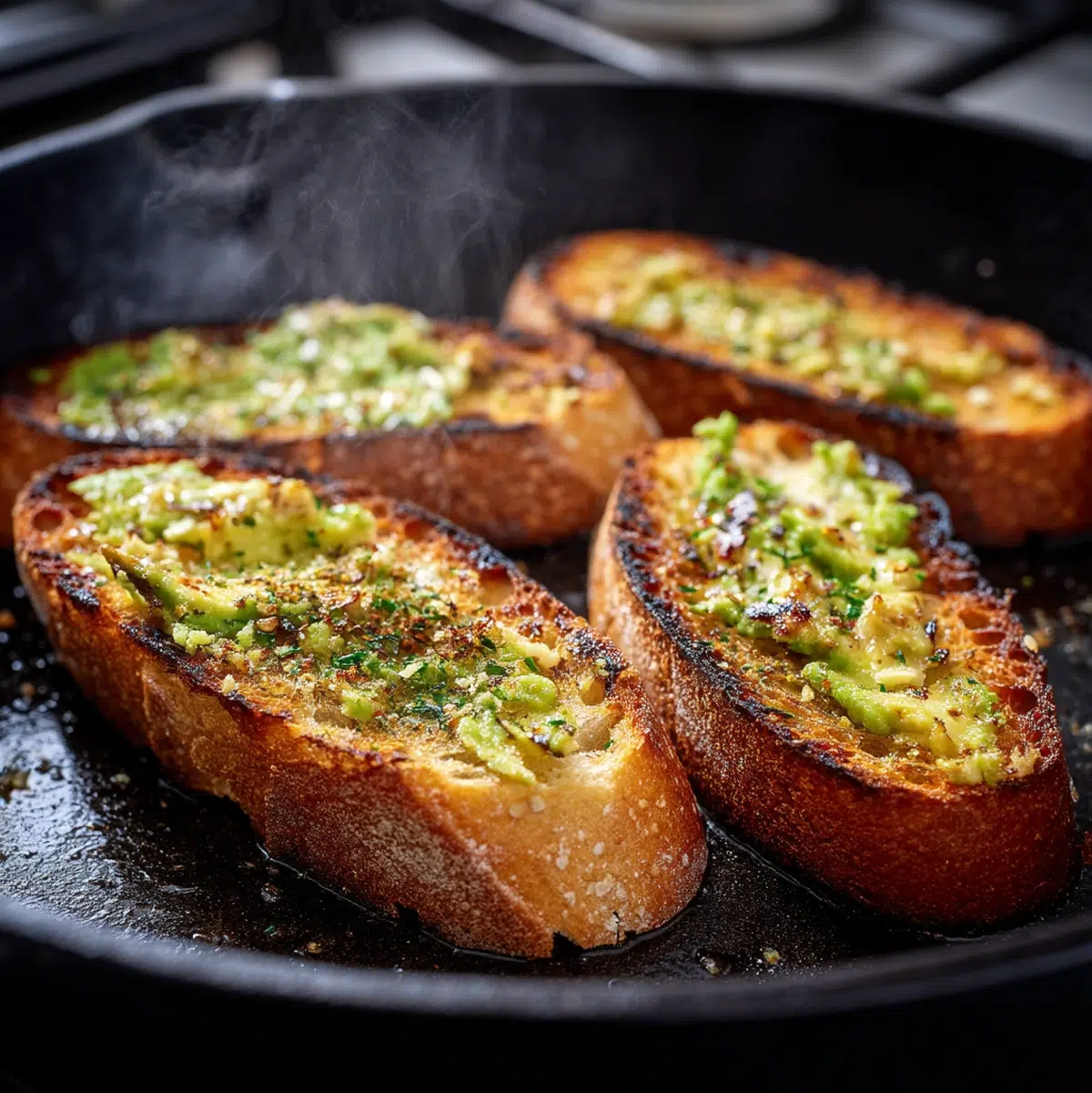 sourdough bread being toasted to deep amber color for avocado toast recipe in a stainless steel toaster
