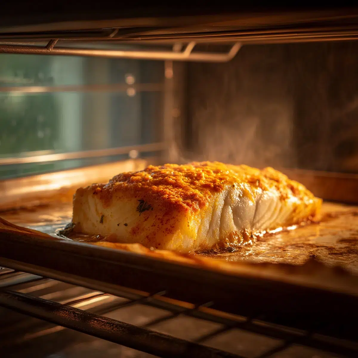 hands preparing baked halibut recipe on a cutting board kitchen scene