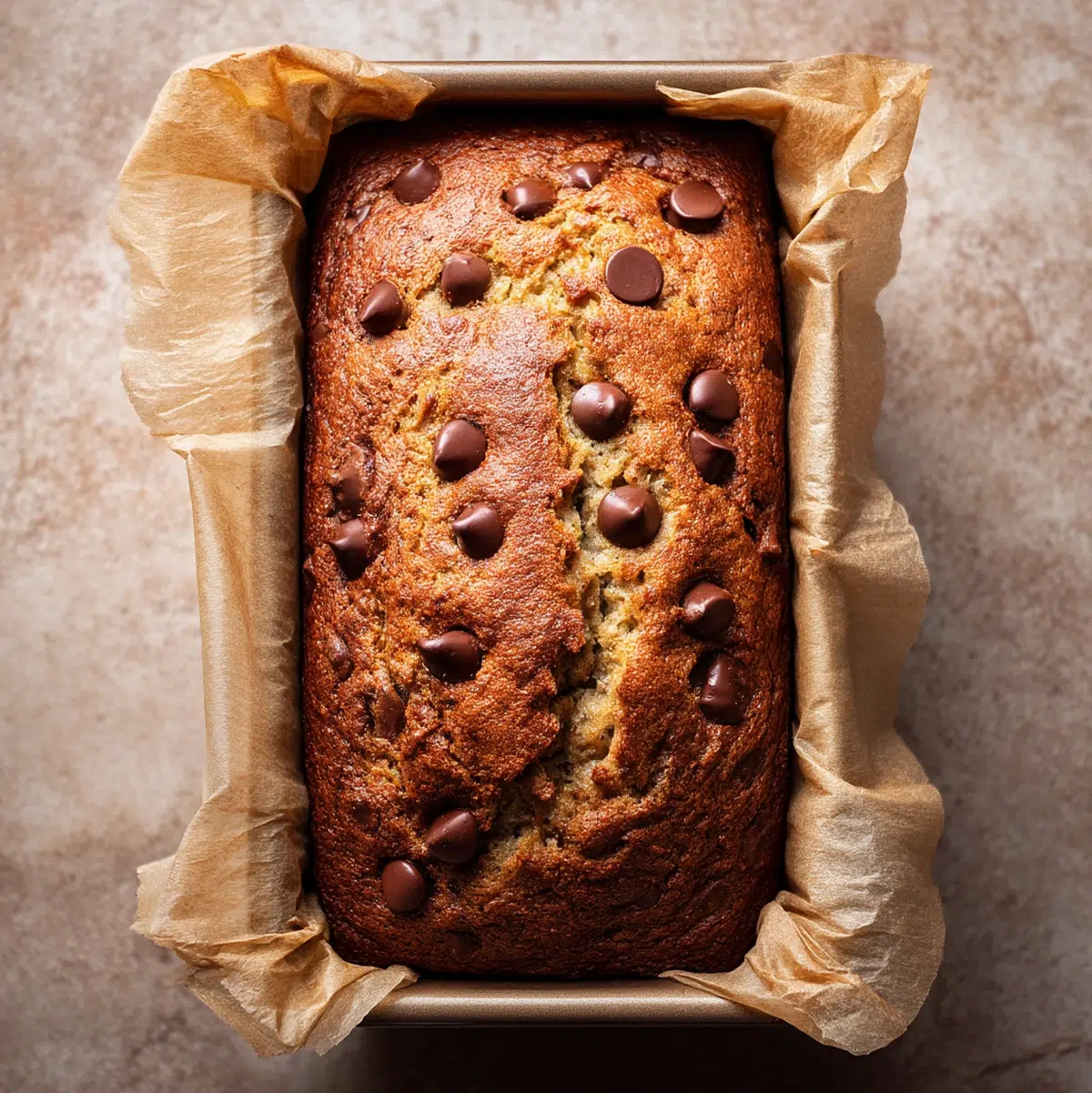 An assortment of banana chocolate chip variations including muffins, cookies, scones, and a sliced loaf