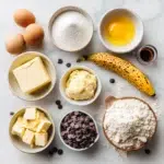 banana chocolate chip cookies hero shot 45 degree angle on bright table