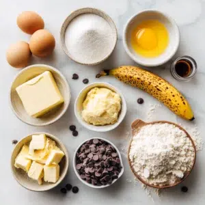 banana chocolate chip cookies hero shot 45 degree angle on bright table