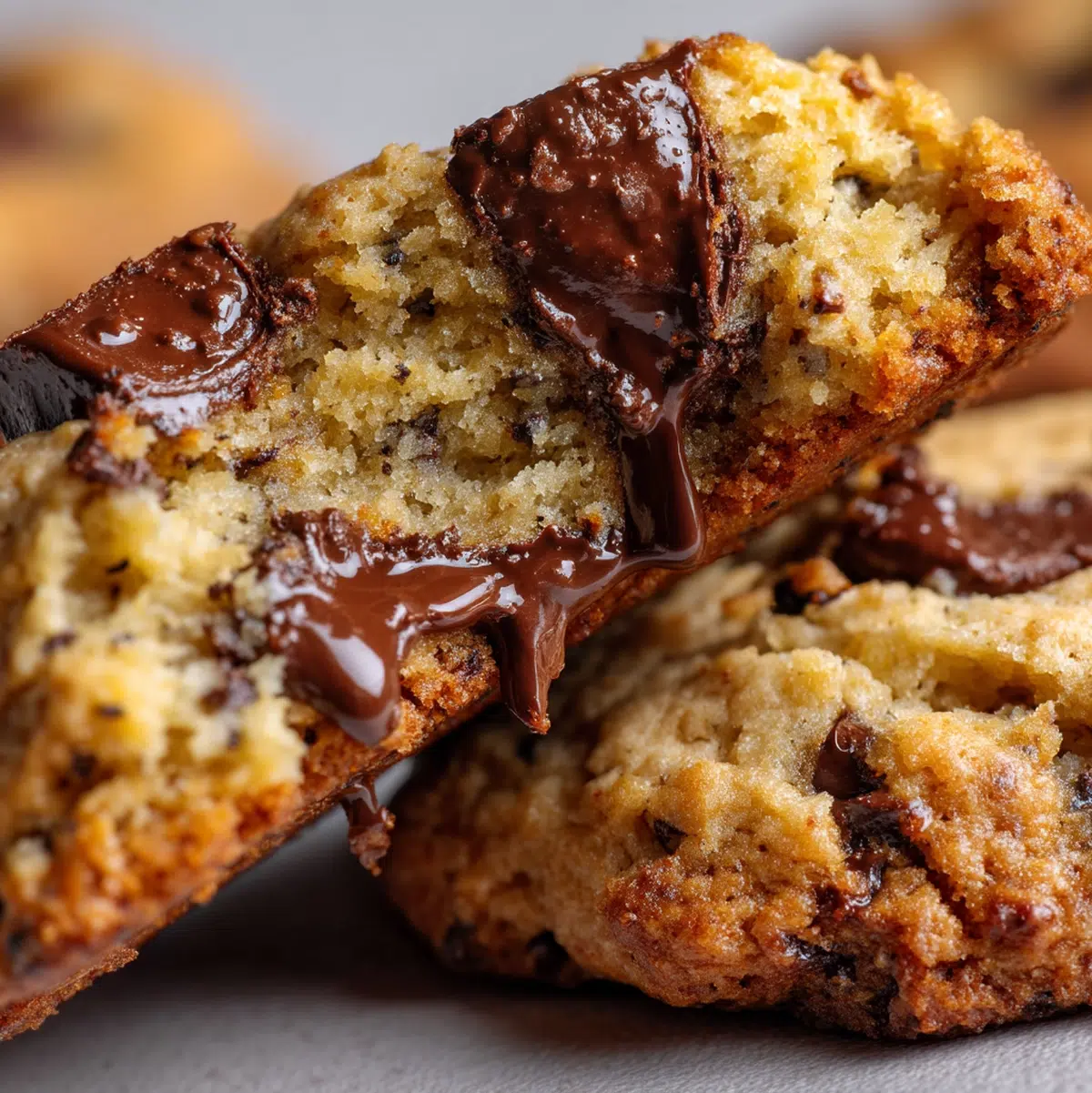 banana chocolate chip cookies cooking in a pan with steam rising on stovetop