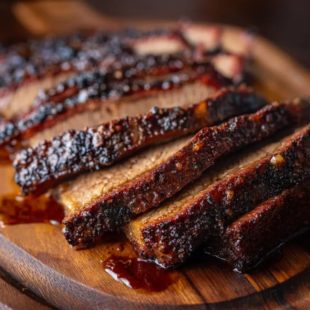 beef brisket recipe hero shot 45 degree angle on bright table