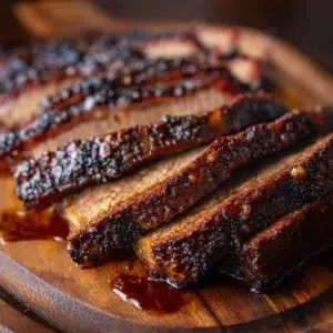 beef brisket recipe hero shot 45 degree angle on bright table