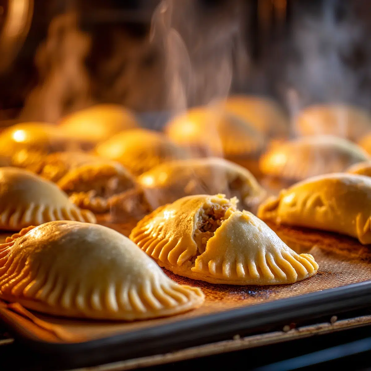 beef empanada filling cooking in cast iron skillet with tomato paste and paprika, deep amber color