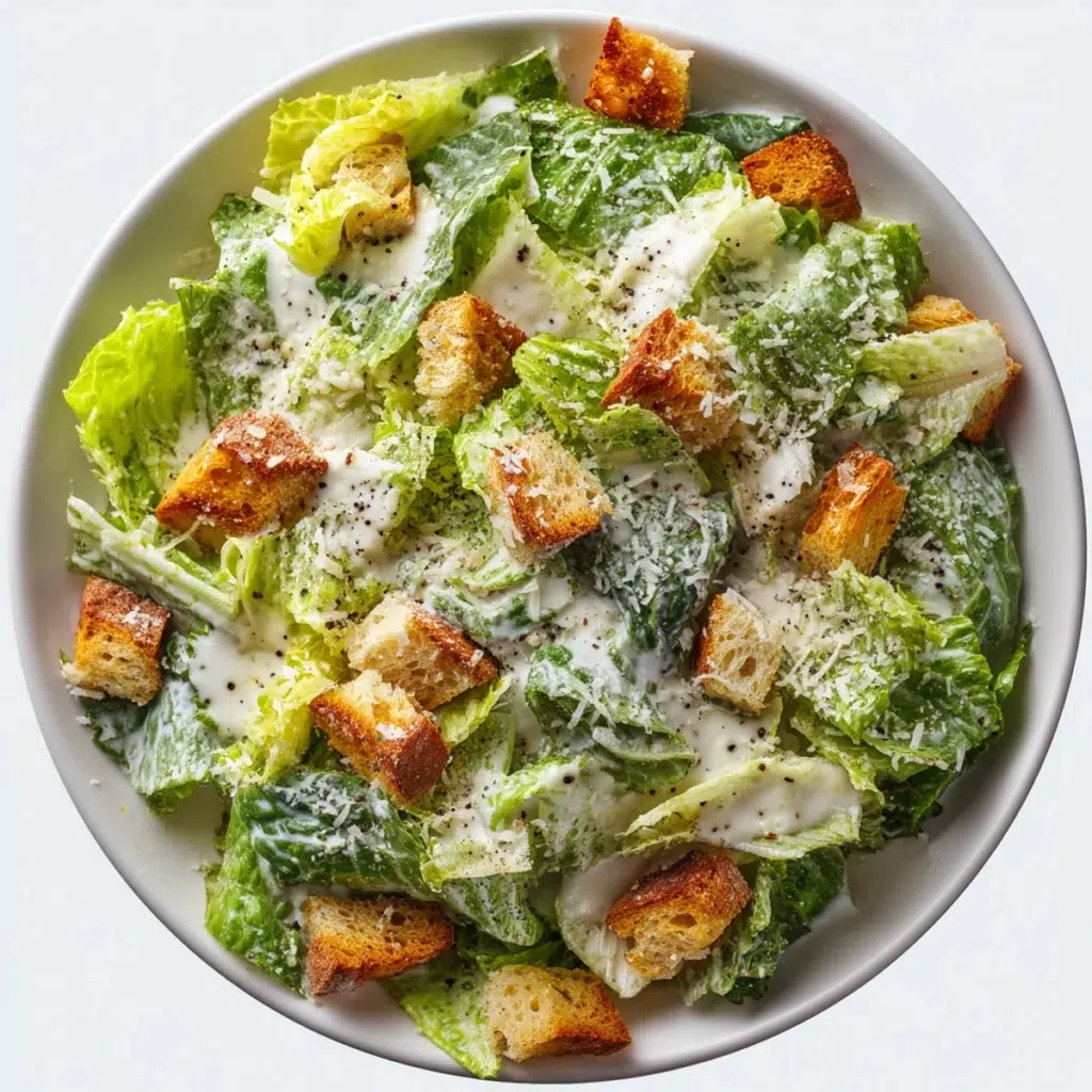 caesar salad recipe hero shot 45 degree angle on bright table