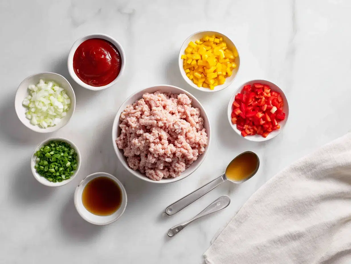 All ingredients measured and laid out on a cutting board