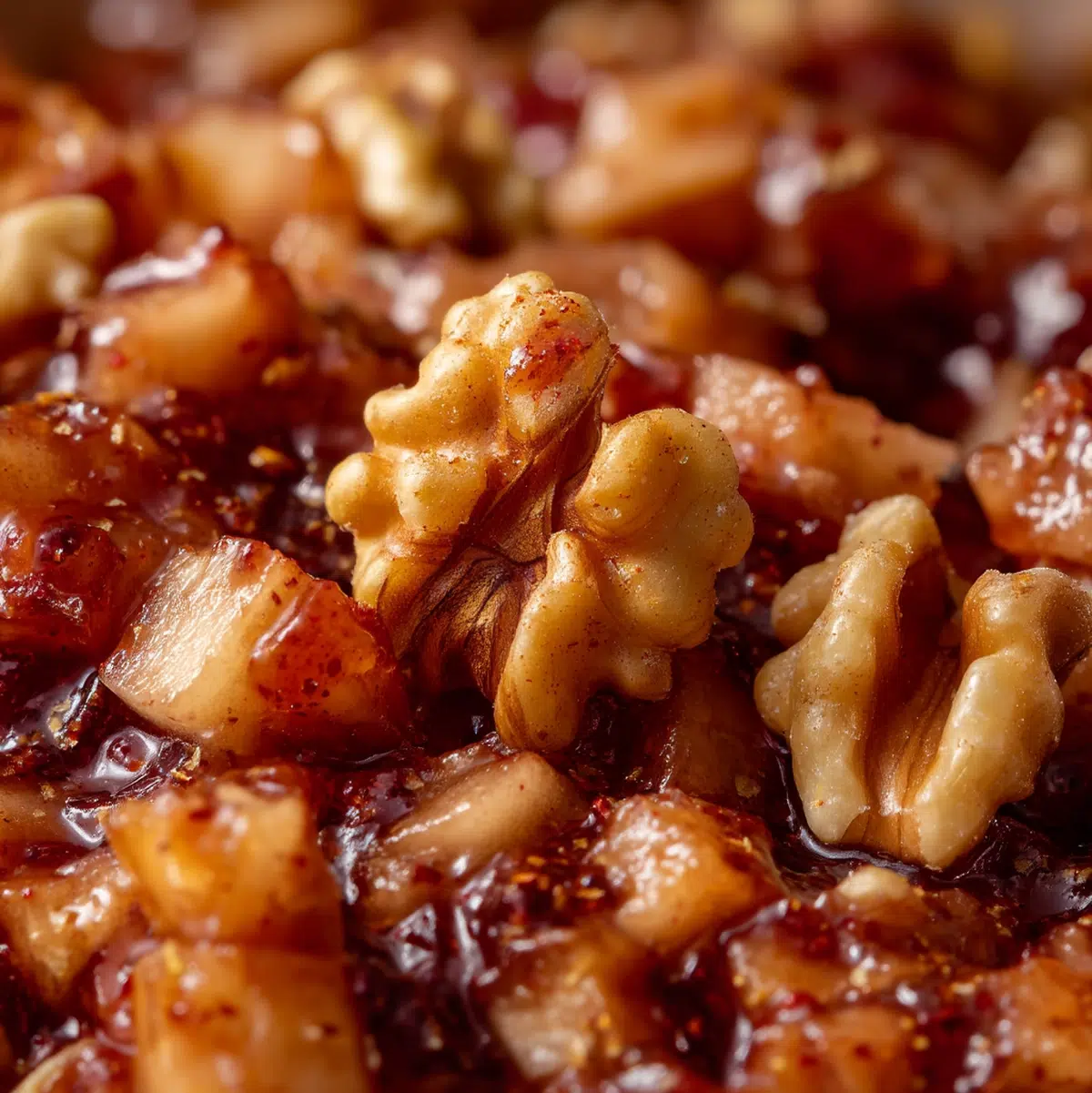 Charoset Recipe: Homemade in 8 Servings (Chef-Tested) 5 Close-up of charoset texture showing diced apple pieces coated in spiced grape juice with walnut chunks