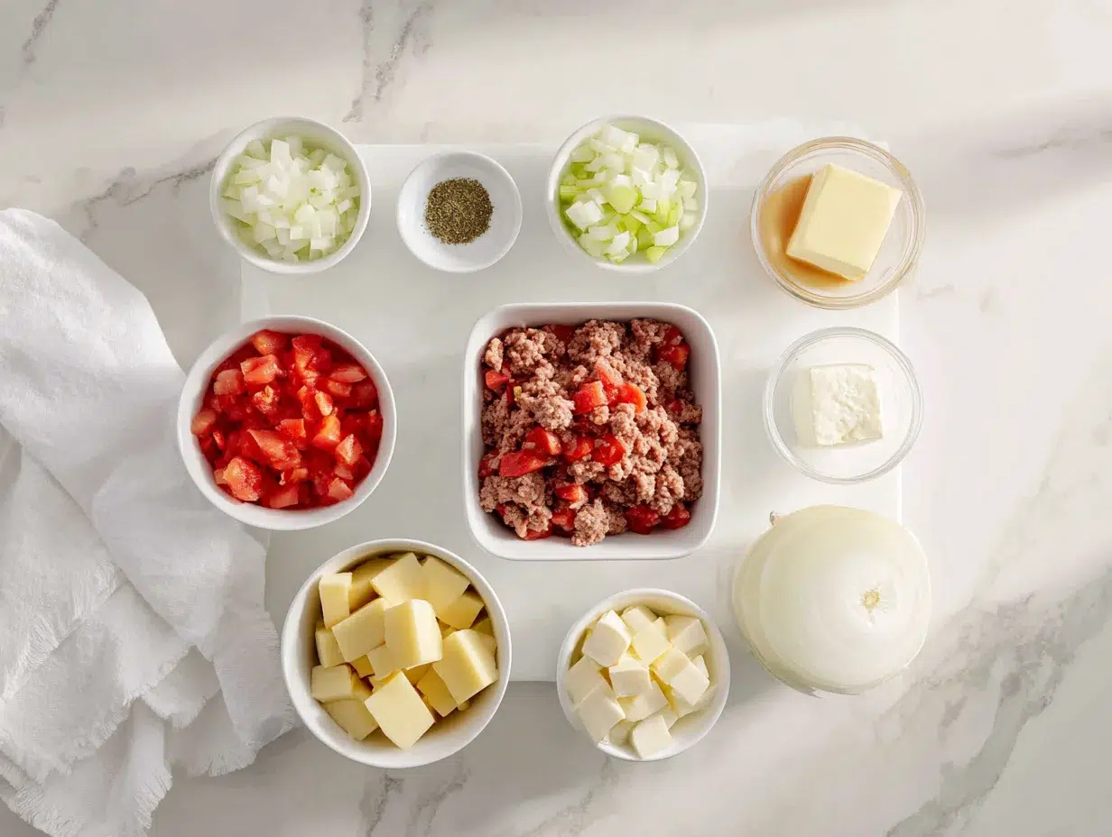 All ingredients measured and laid out on a cutting board