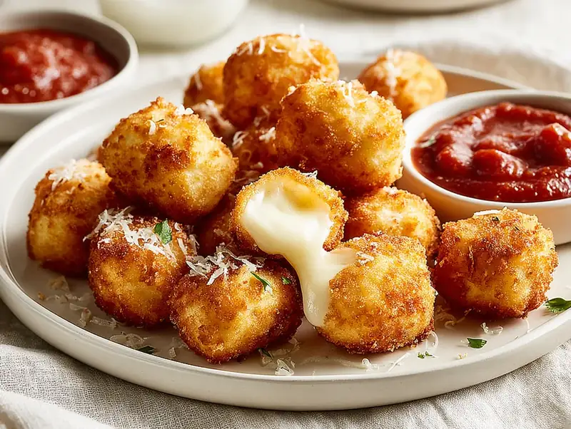 Cheesy Parmesan Mozzarella Bites — Alternative angle showing plating and presentation