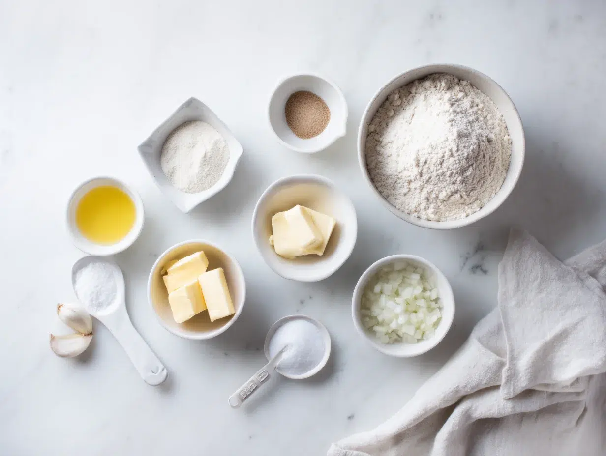 All ingredients measured and laid out on a cutting board