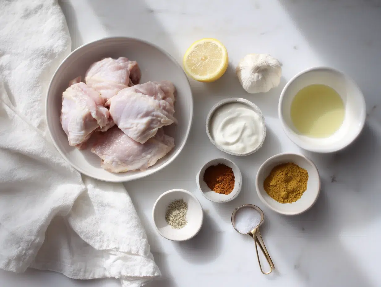 All ingredients measured and laid out on a cutting board