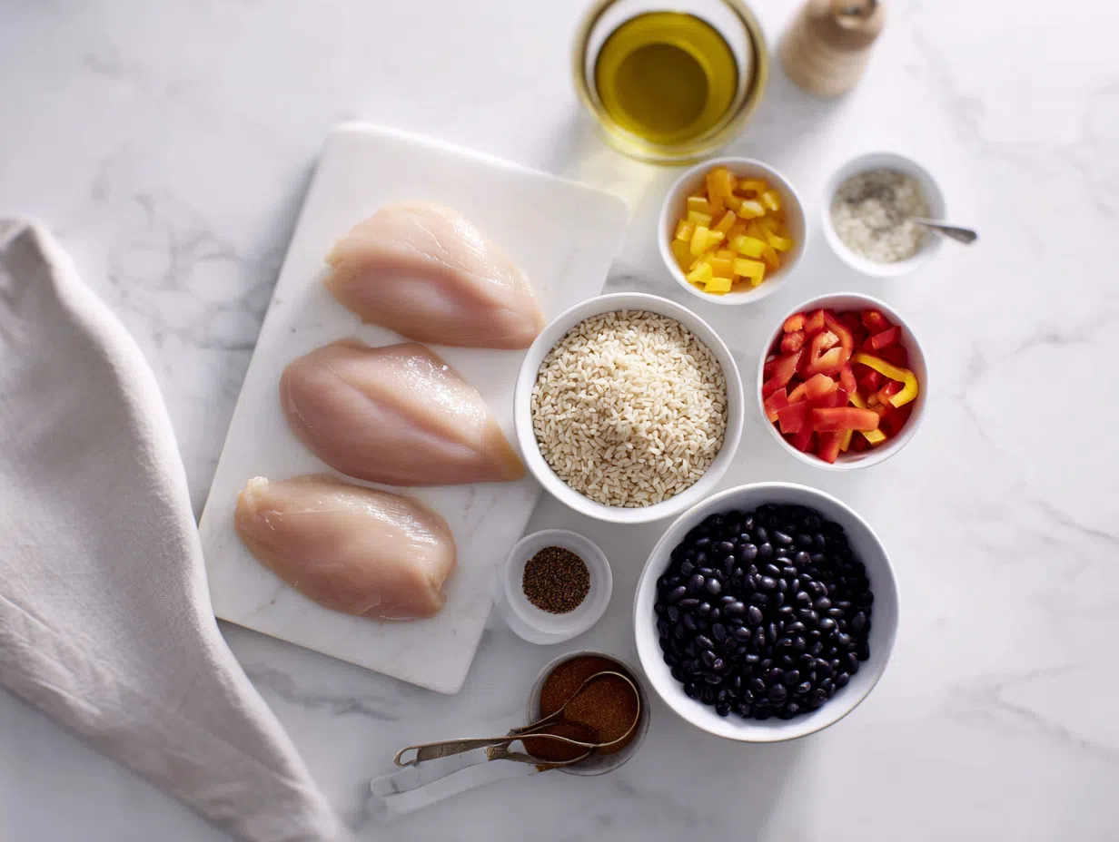 chicken-enchilada-rice-bake-ingredients-layout