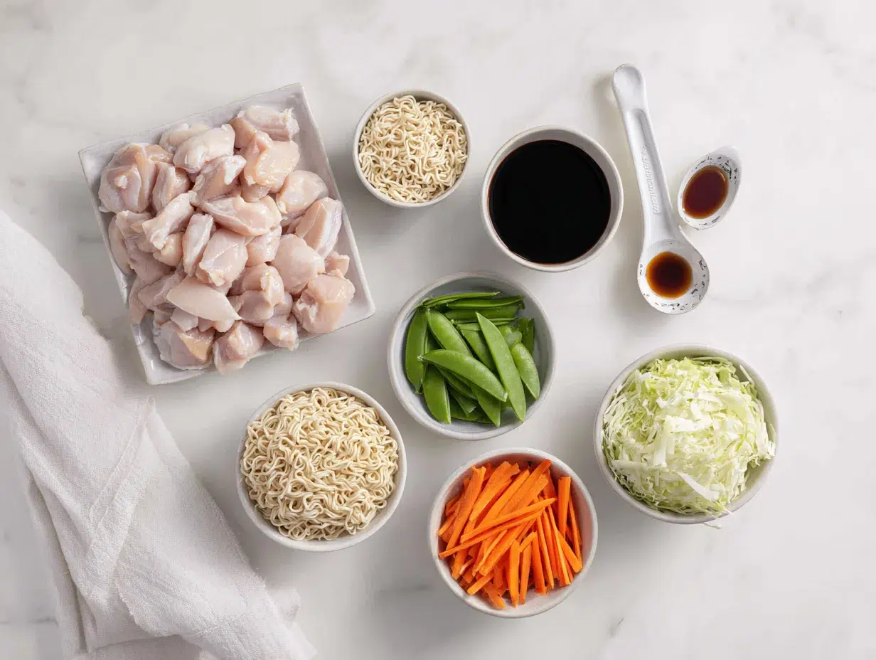 All ingredients measured and laid out on a cutting board
