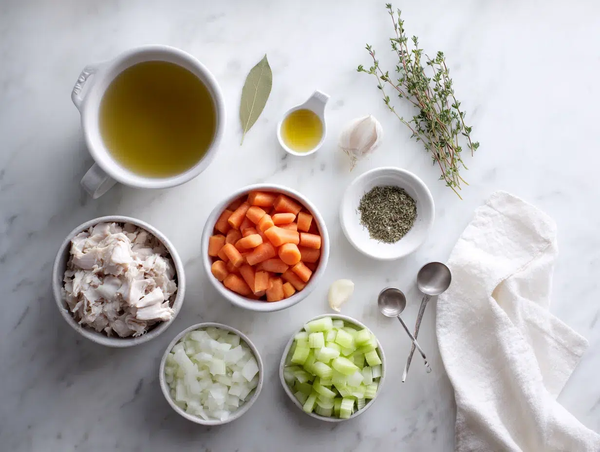 Chicken Soup: 1 Recipe for Ultimate Comfort 9 All ingredients measured and laid out on a cutting board