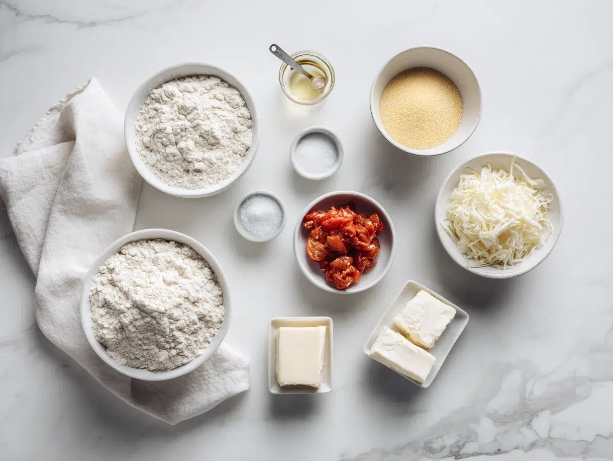 All ingredients measured and laid out on a cutting board