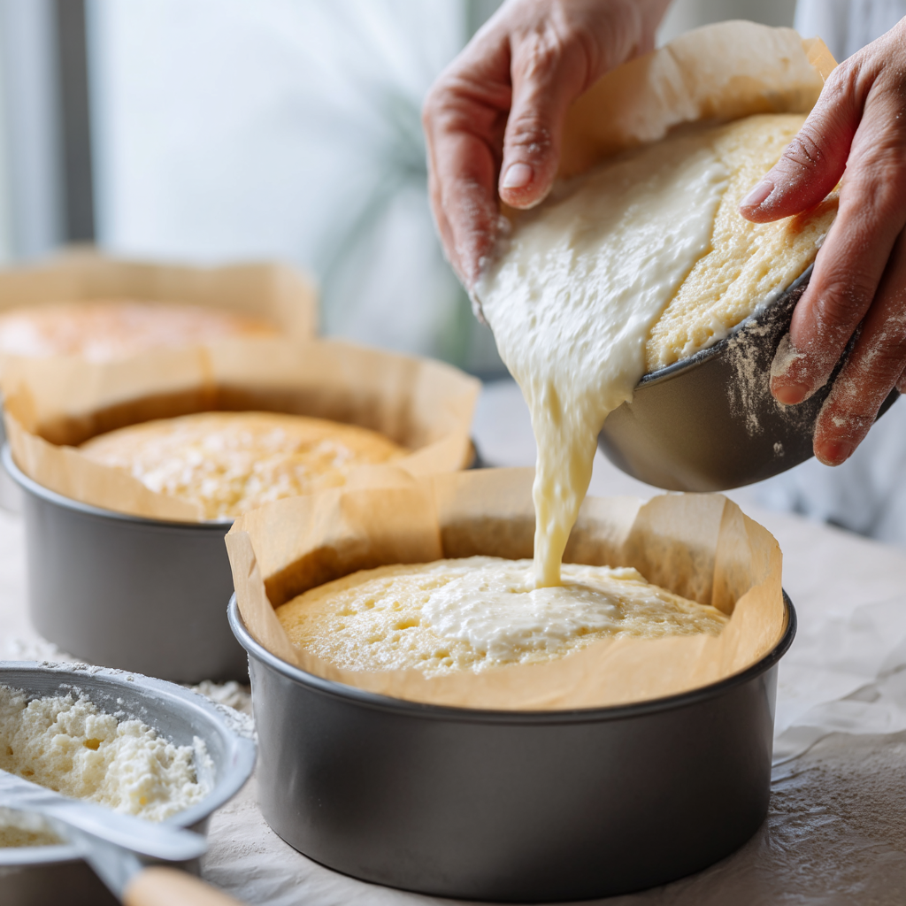 coconut cake recipe for 12 servings (chef-tested homemade) 13 hands beating butter and sweetener together for coconut cake recipe batter preparation