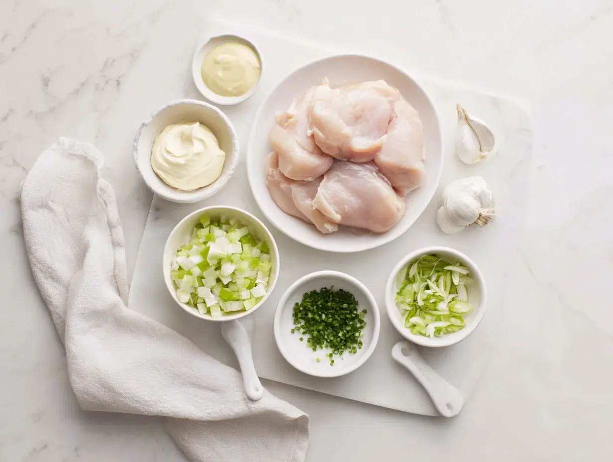 All ingredients measured and laid out on a cutting board