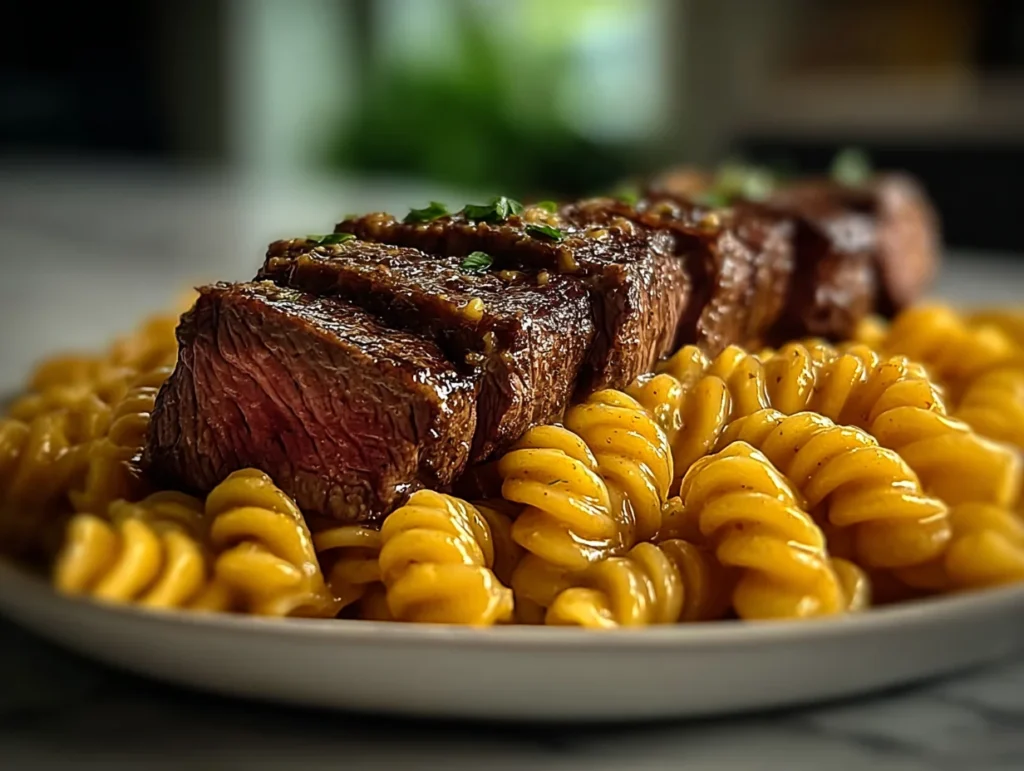 creamy-spicy-garlic-butter-ste-serving-plate