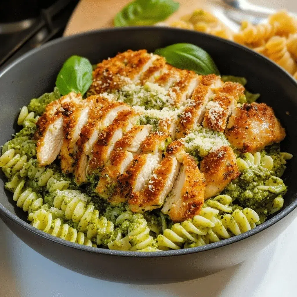 Pesto Pasta with Crispy Parmesan Chicken
