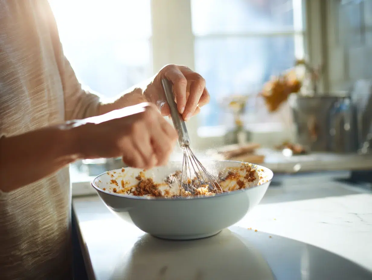 Cooking process action shot showing preparation in the kitchen
