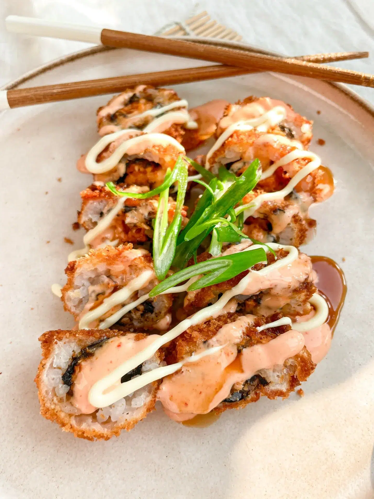 Spicy Salmon Fried Sushi Rolls