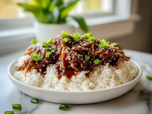 Crockpot Teriyaki Chicken: Fork-Tender Thighs in Glossy Ginger-Sesame Glaze (Just 15 Min Prep) 21 crockpot-teriyaki-chicken-serving-plate-3