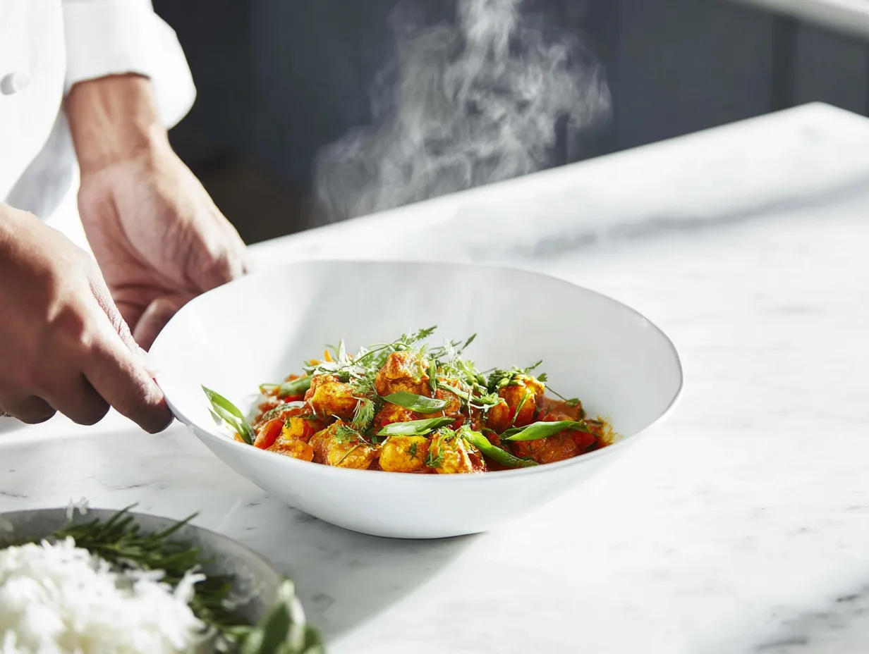 Curry de Poulet a la Noix de Coco — Mid-preparation process shot