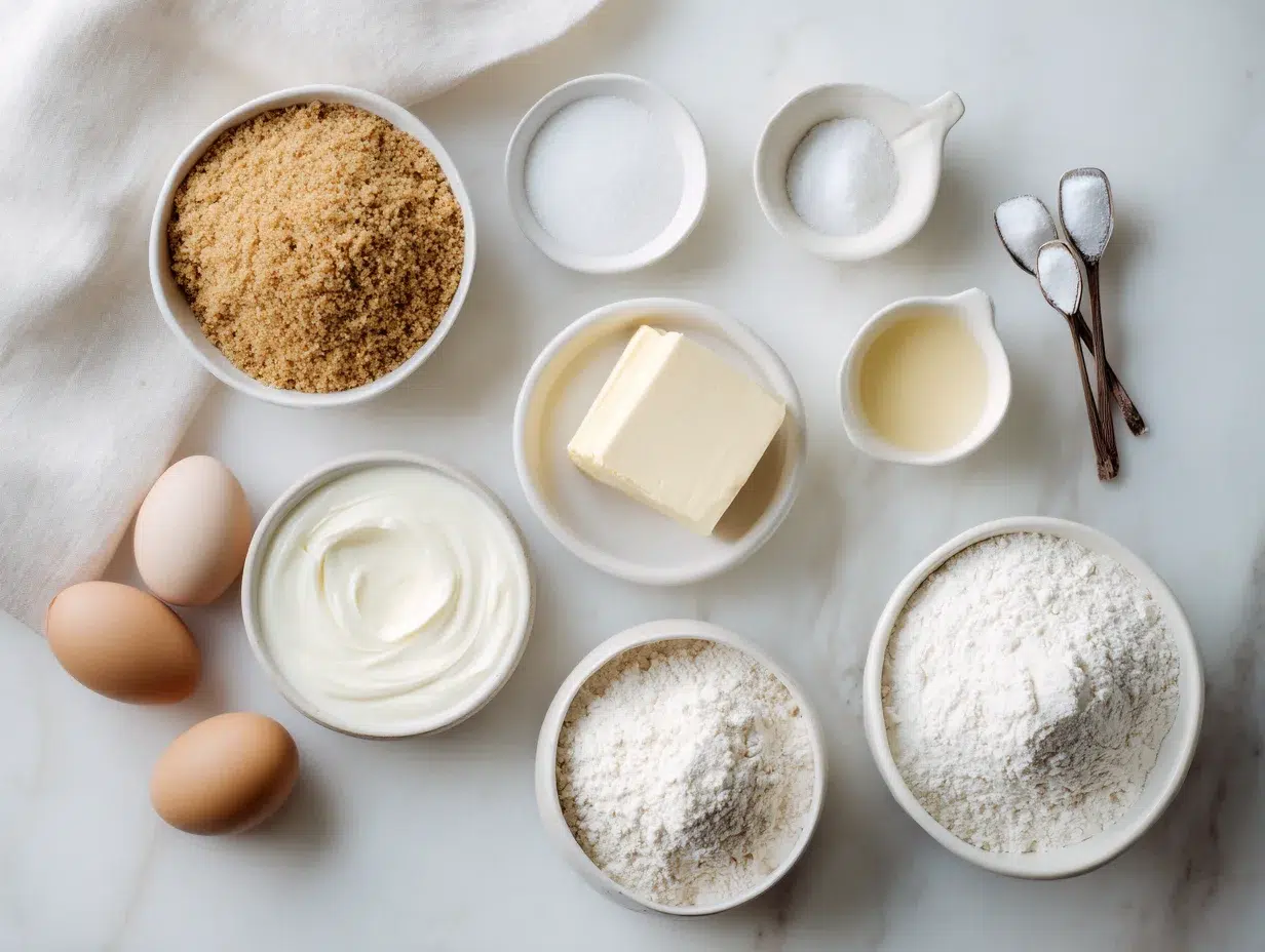 All ingredients measured and laid out on a cutting board