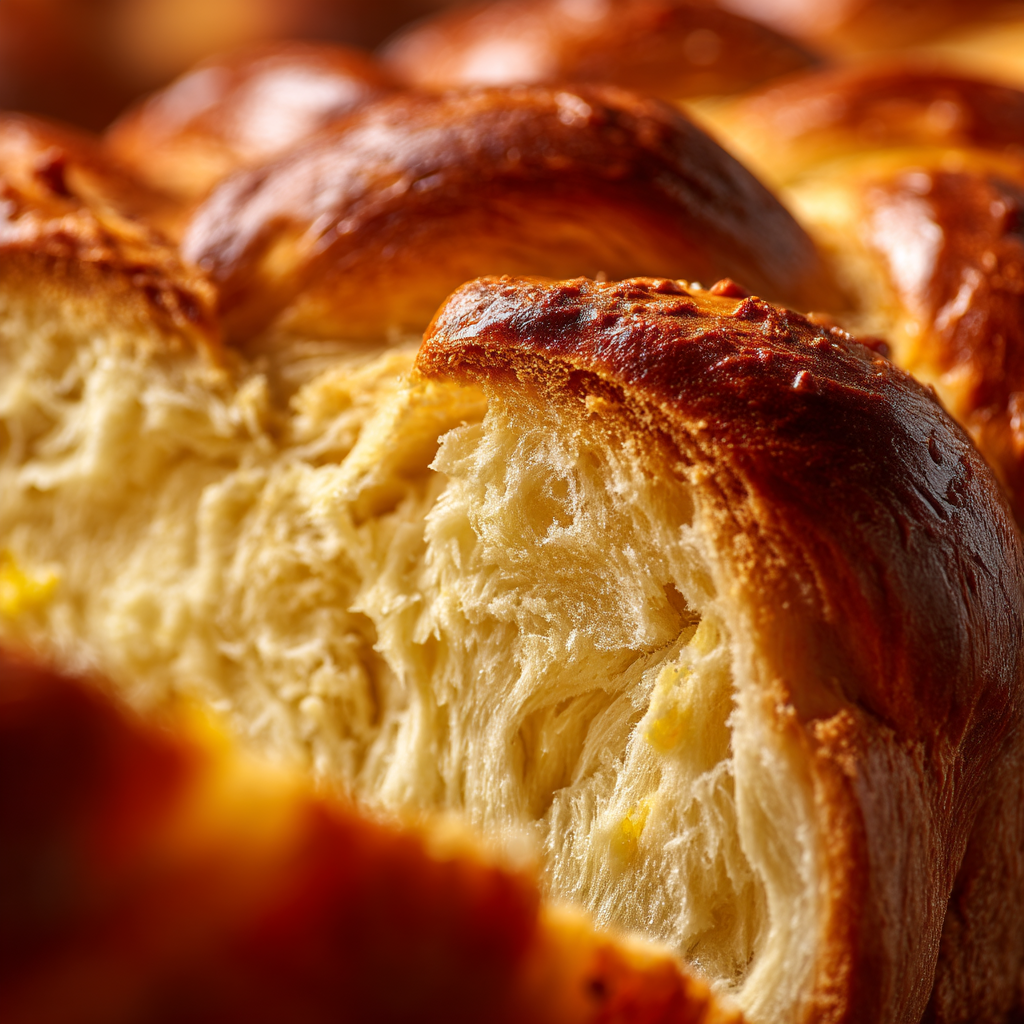 Close-up of the soft, fluffy crumb texture inside a slice of easter bread - easter bread recipe