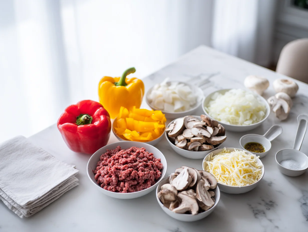 All ingredients measured and laid out on a cutting board