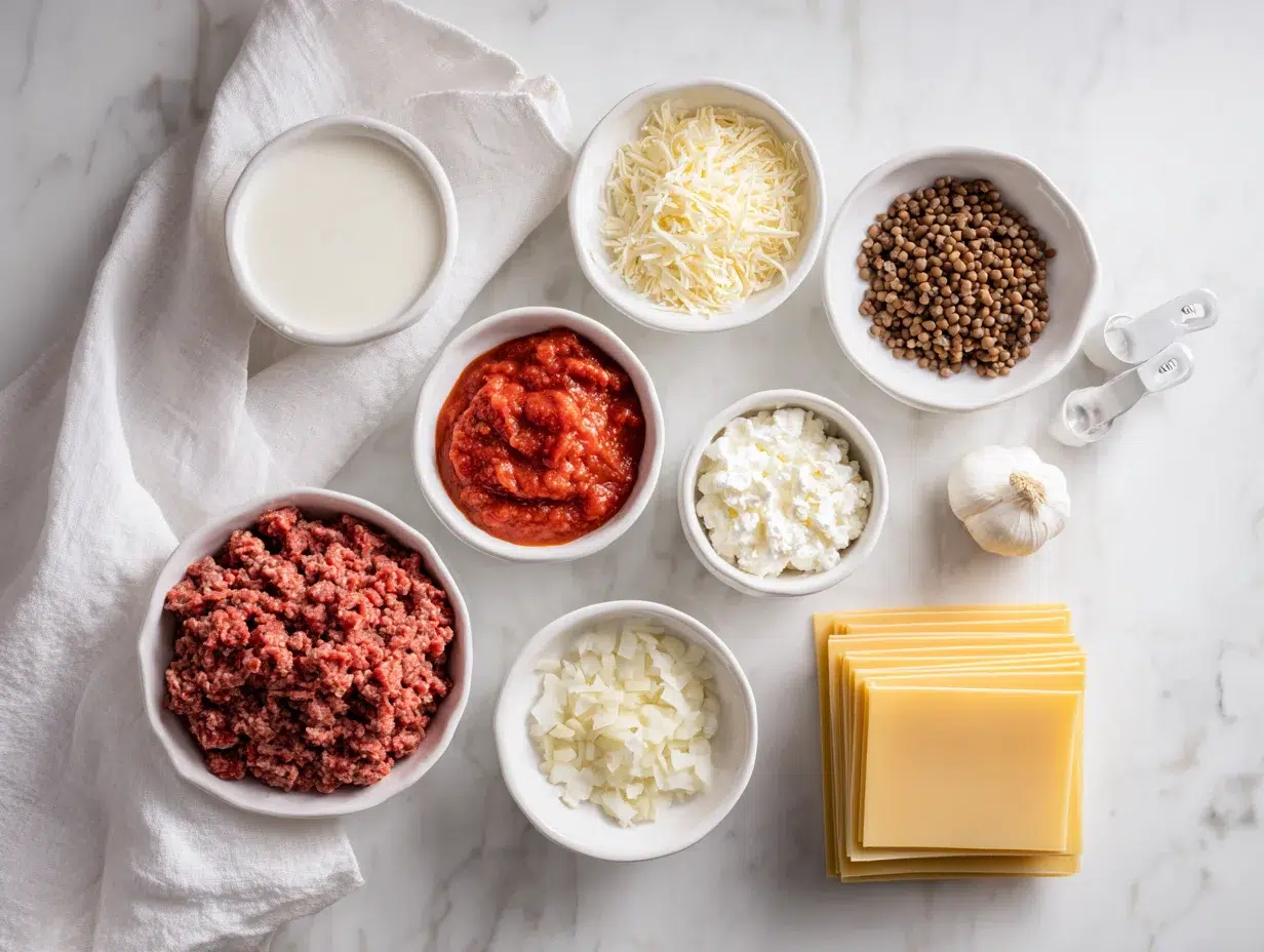 All ingredients measured and laid out on a cutting board