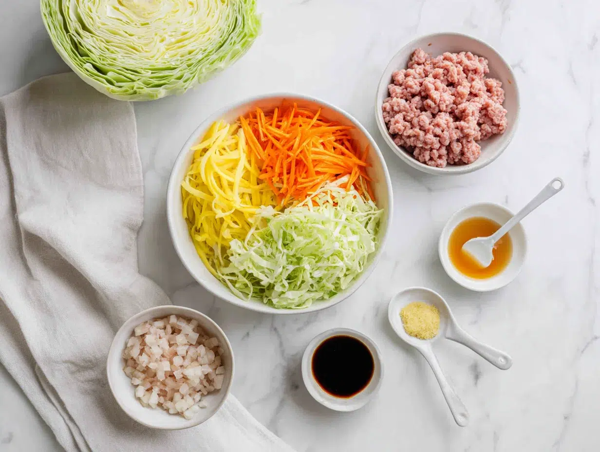 All ingredients measured and laid out on a cutting board