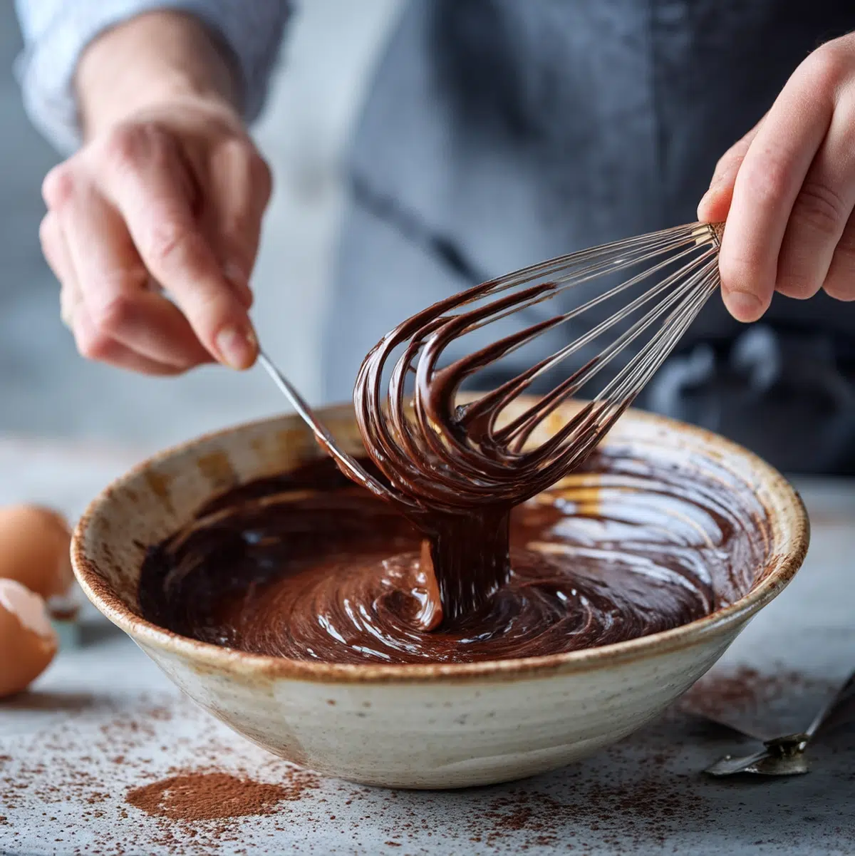 Melting chocolate and butter in a glass bowl for flourless chocolate cake