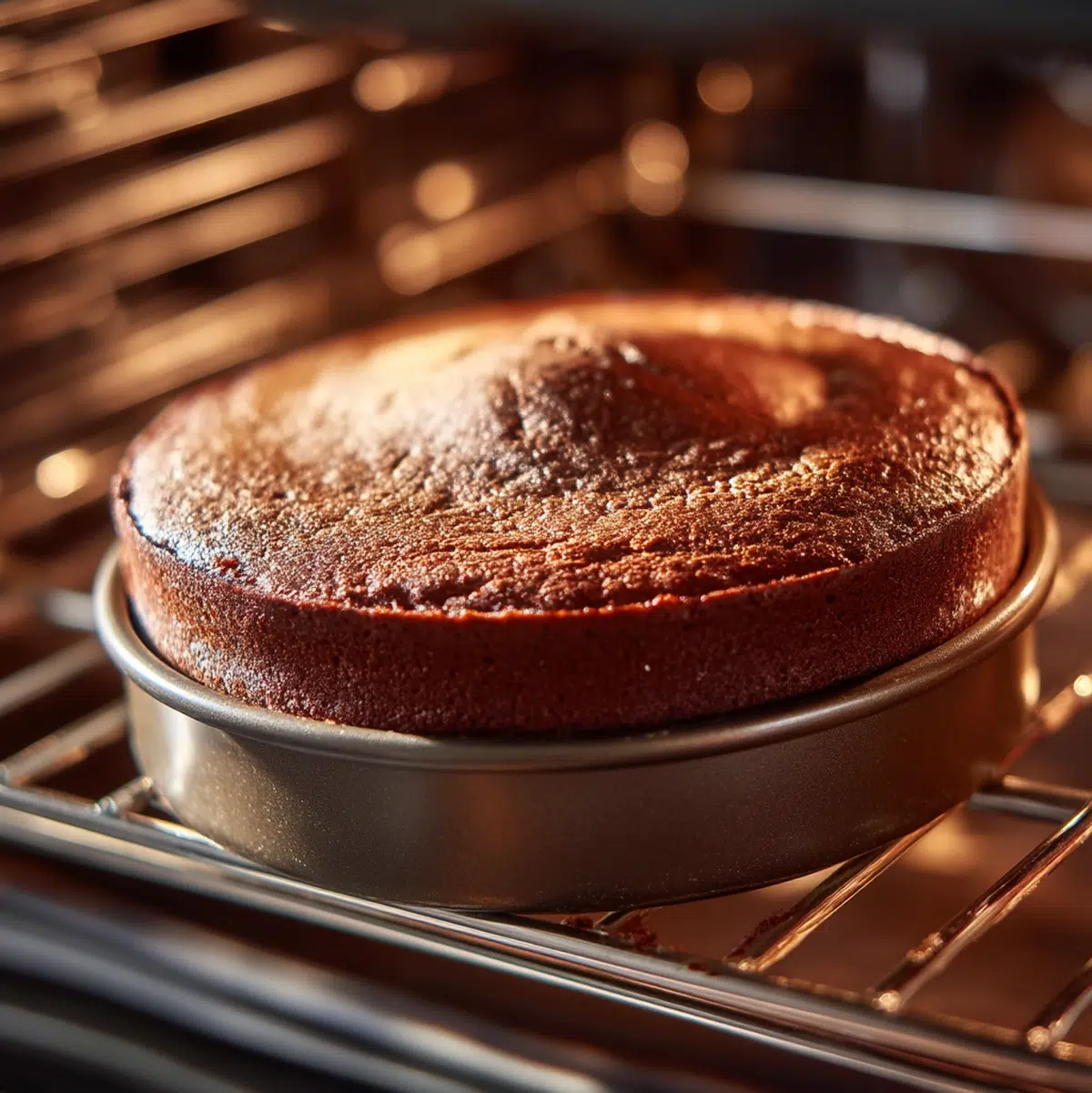 Pouring flourless chocolate cake batter into a prepared round pan - flourless chocolate cake recipe