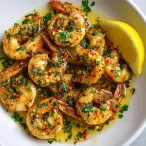 Garlic Butter Shrimp Recipe (Chef-Tested, 7 Ingredients) 8 garlic butter shrimp recipe hero shot 45 degree angle on bright table