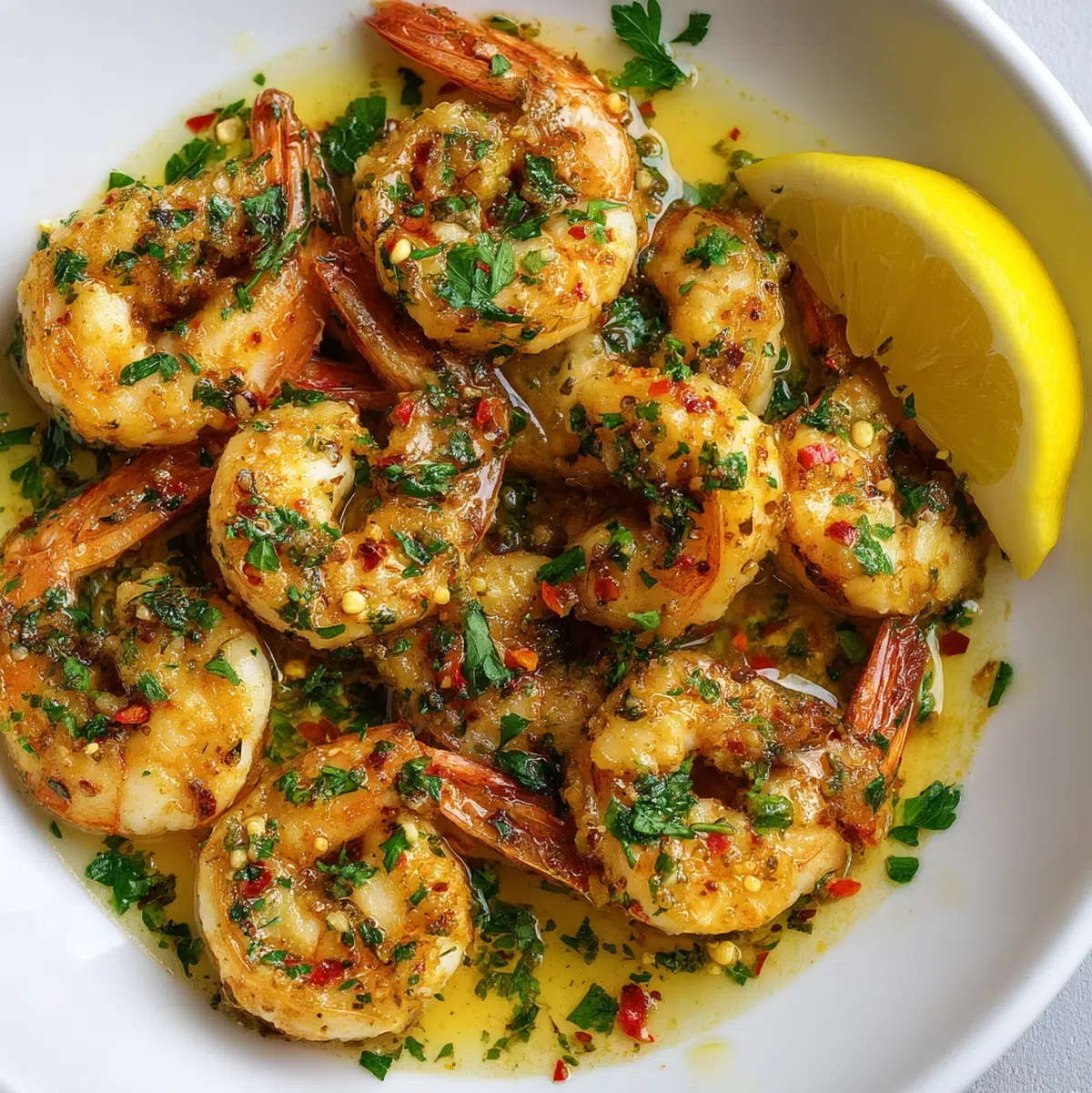 Garlic Butter Shrimp Recipe (Chef-Tested, 7 Ingredients) 1 garlic butter shrimp recipe hero shot 45 degree angle on bright table