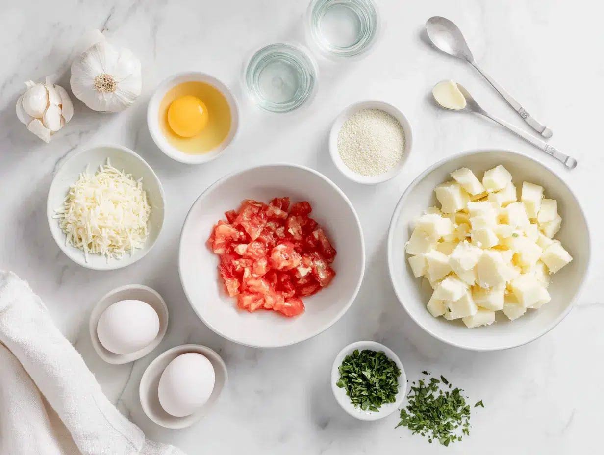 All ingredients measured and laid out on a cutting board