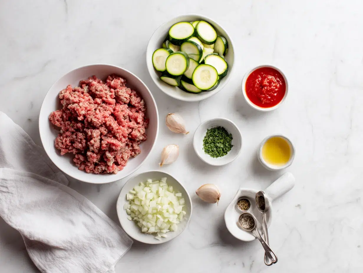 All ingredients measured and laid out on a cutting board