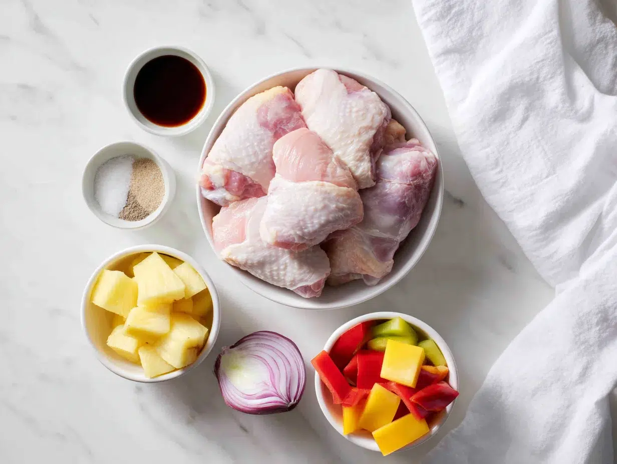 All ingredients measured and laid out on a cutting board