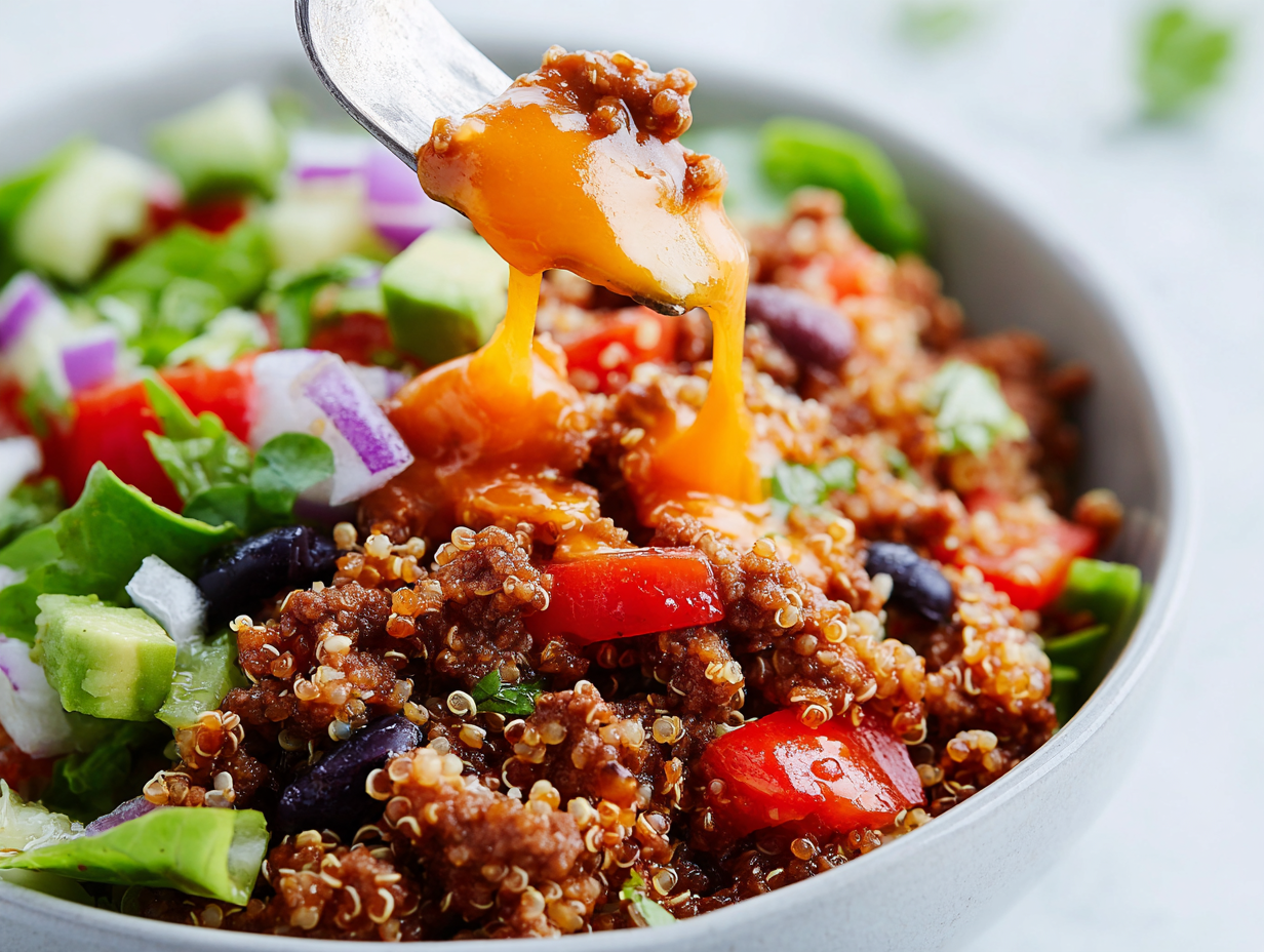 Healthy Ground Beef, Quinoa, and Salad Bowl Recipe