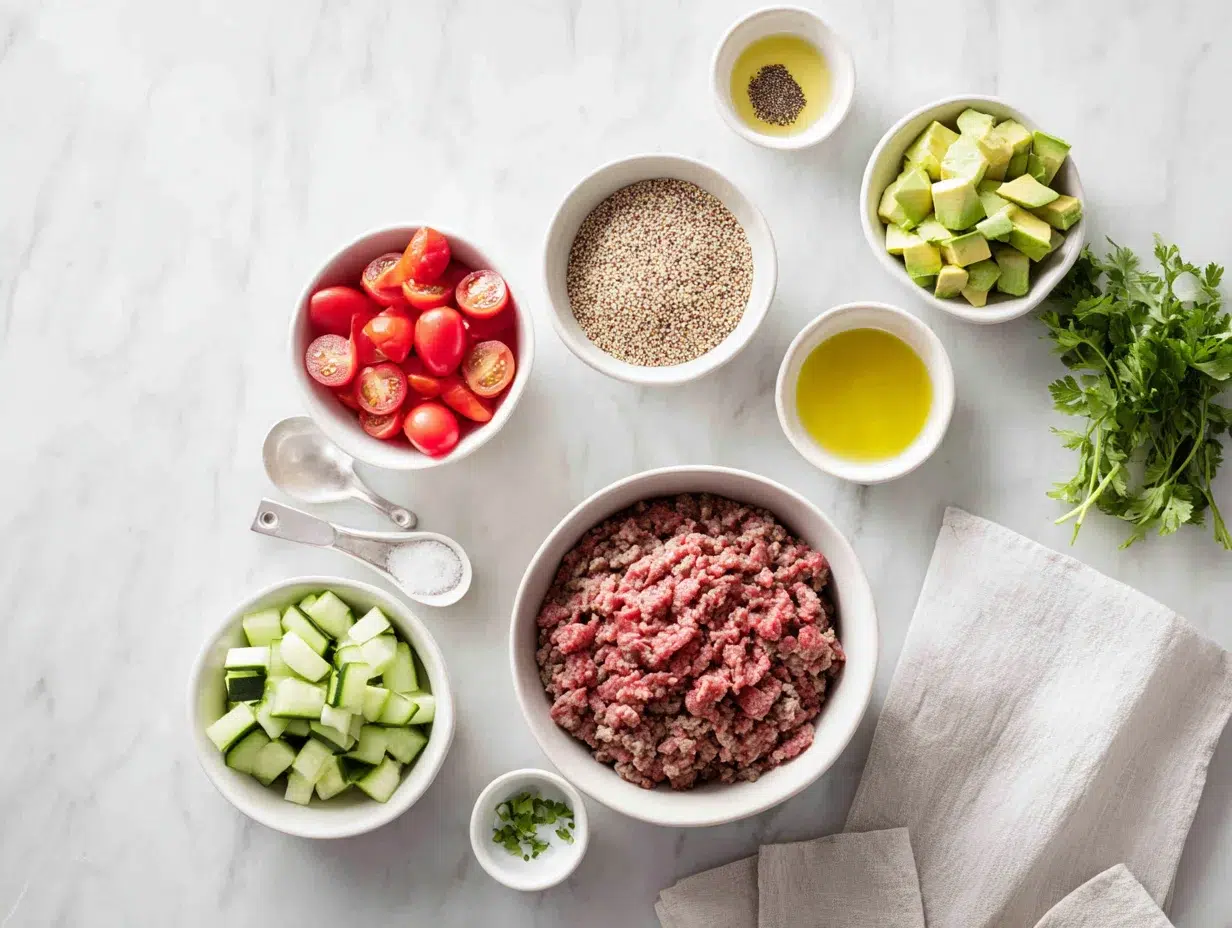 All ingredients measured and laid out on a cutting board