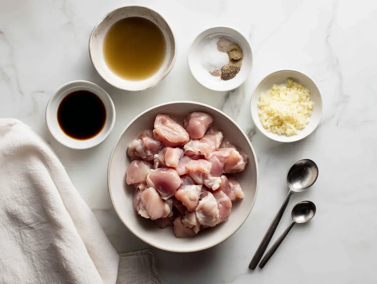 Honey Garlic Chicken with Green Beans Recipe (Easy Dinner) 3 All ingredients measured and laid out on a cutting board