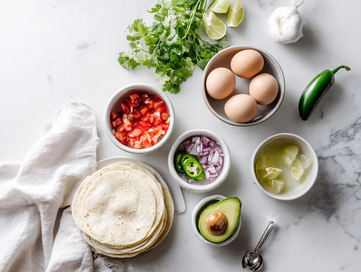 All ingredients measured and laid out on a cutting board