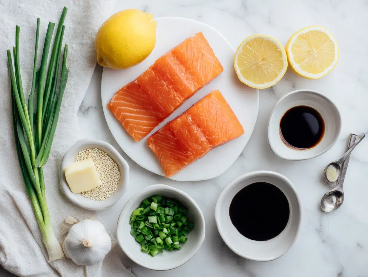 All ingredients measured and laid out on a cutting board