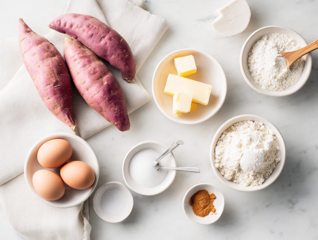 All ingredients measured and laid out on a cutting board